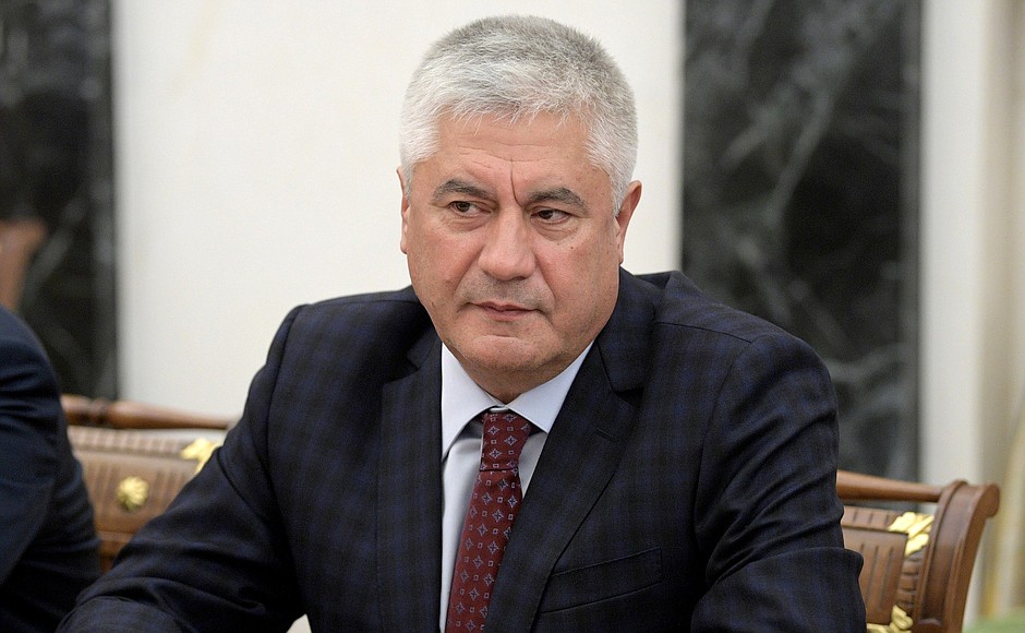 Interior Minister Vladimir Kolokoltsev at a meeting with permanent members of the Security Council.