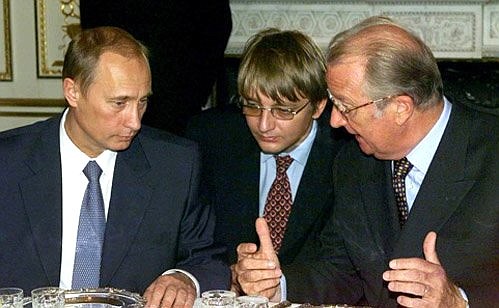 A gala luncheon given by King Albert II of Belgium and Queen Paola in honour of President Putin and Lyudmila Putina. President Putin with Albert II (right).