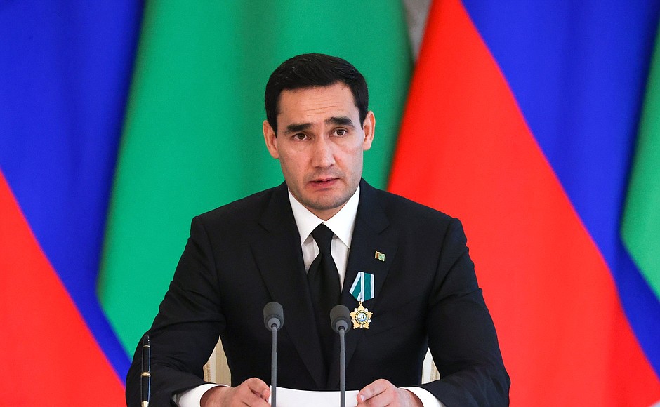 President of Turkmenistan Serdar Berdimuhamedov during statements for the press following Russia-Turkmenistan talks.