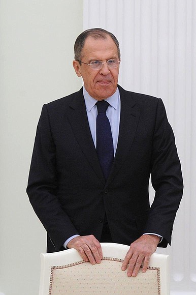 Russian Foreign Minister Sergei Lavrov at a meeting with German Foreign Minister Frank-Walter Steinmeier.