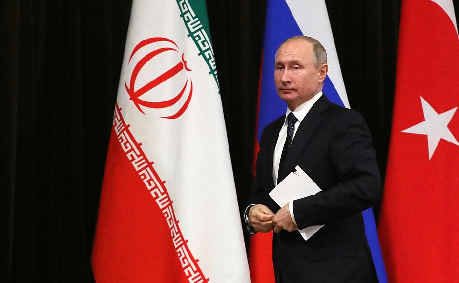 Before the news conference following the meeting between the presidents of Russia, Iran and Turkey.