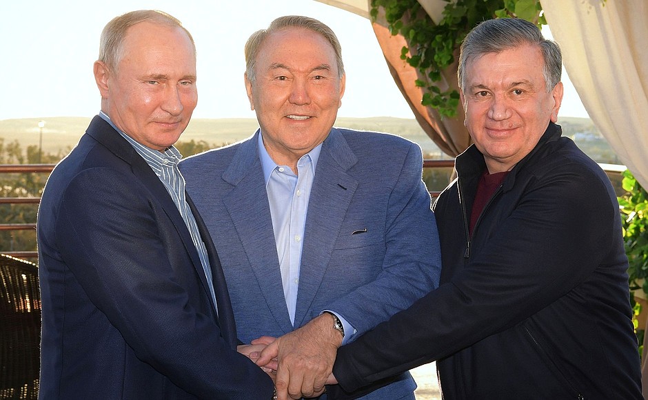 With President of Kazakhstan Nursultan Nazarbayev and President of Uzbekistan Shavkat Mirziyoyev.