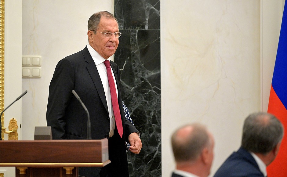 Before the meeting with permanent members of Security Council. Foreign Minister Sergei Lavrov.