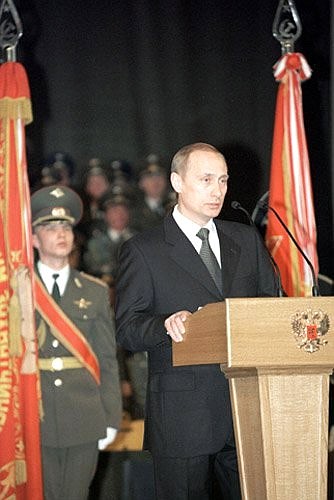 President Putin speaking at official function marking Fatherland Defender\'s Day.