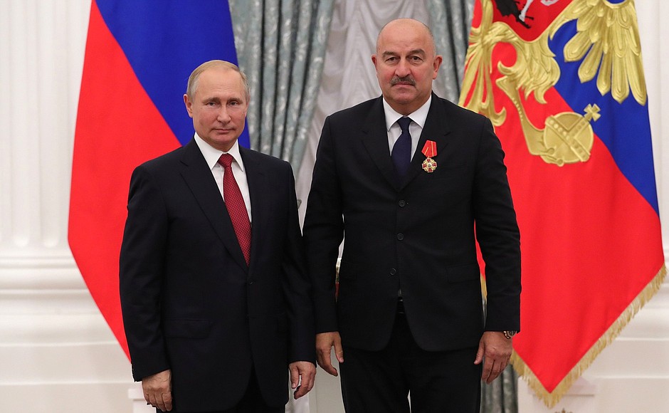 The Order of Alexander Nevsky is presented to head coach of the Russia national football team Stanislav Cherkesov.