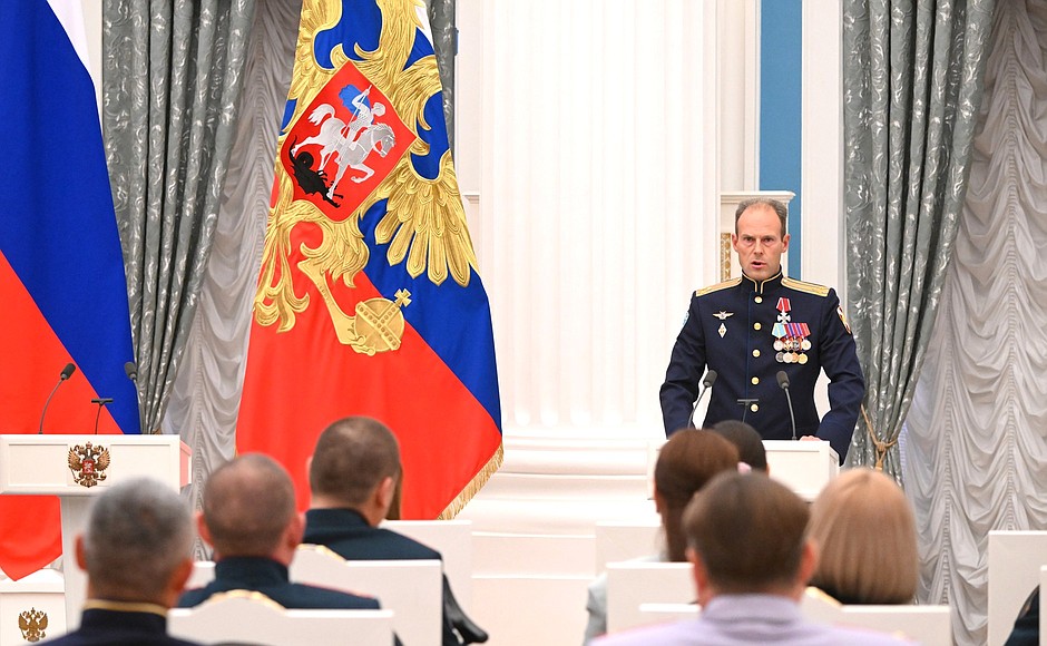 Ceremony for presenting state decorations. Colonel Dmitry Makarov awarded the Order of Courage.