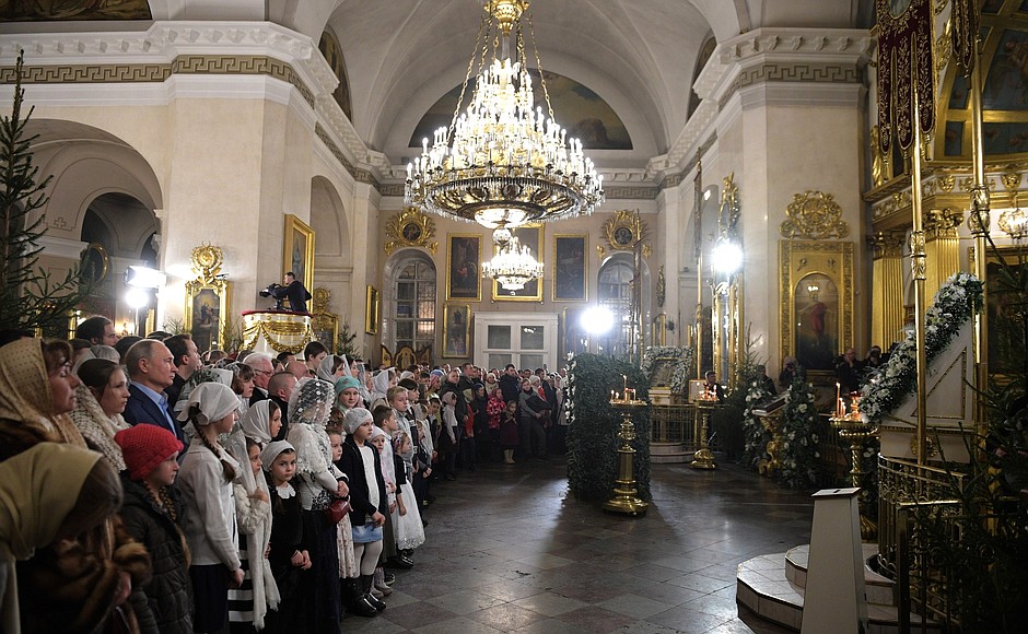 Christmas service at the Transfiguration Cathedral.