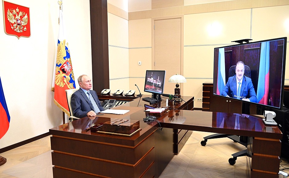 Working meeting with Acting Head of the Republic of Daghestan Sergei Melikov (via videoconference).