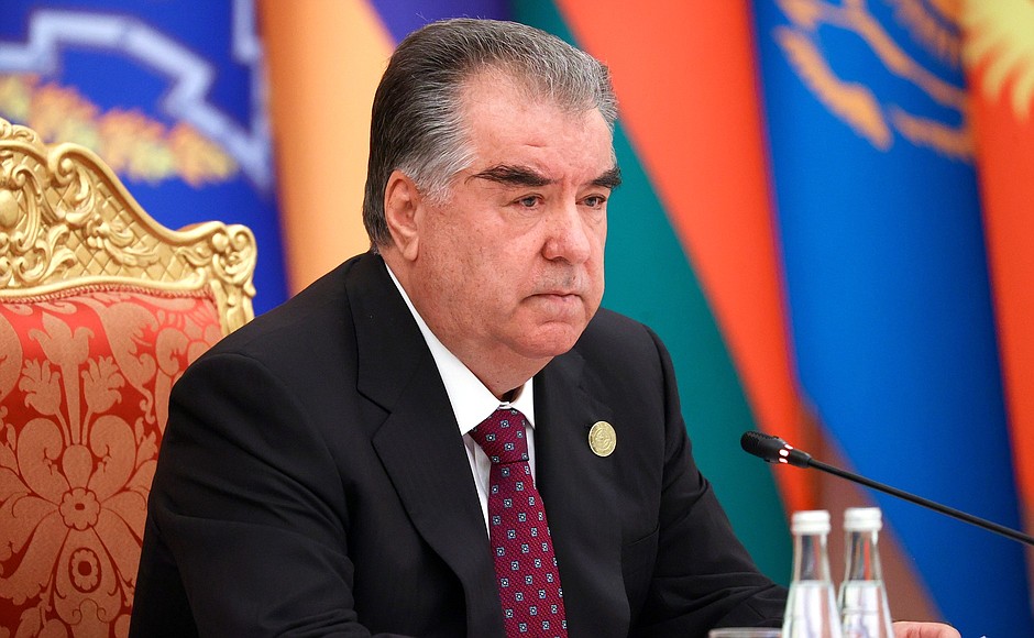 President of Tajikistan Emomali Rahmon at a session of the Collective Security Council of the Collective Security Treaty Organisation.