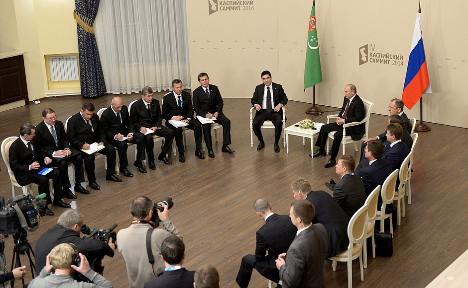 During a meeting with President of Turkmenistan Gurbanguly Berdimuhamedov.