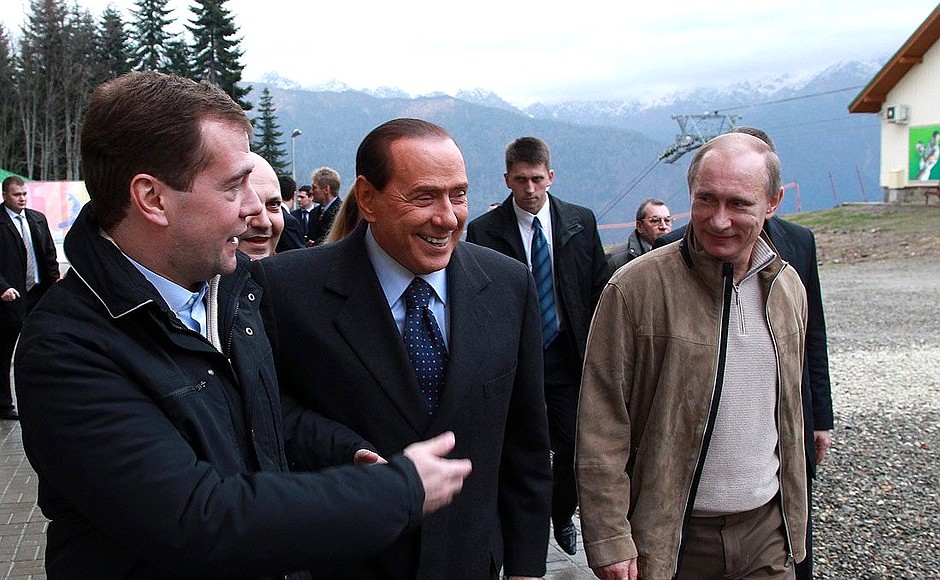 С Председателем Совета министров Италии Сильвио Берлускони и Председателем Правительства России Владимиром Путиным.