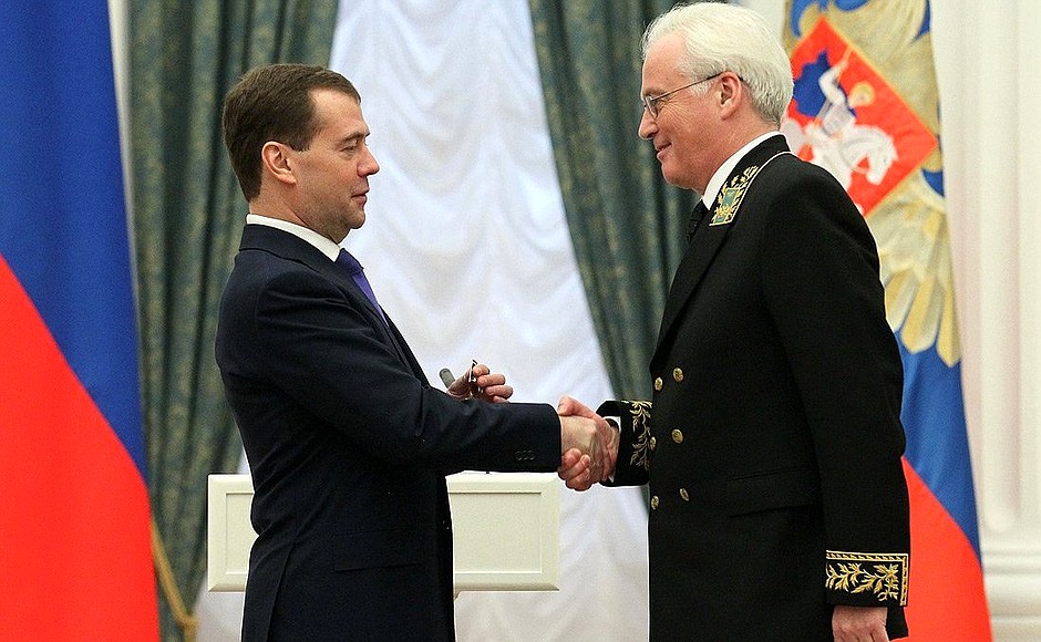 Ceremony for presenting state decorations. Vitaly Churkin, Russia’s permanent representative to the United Nations Organisation in New York, received the Order for Services to the Fatherland, IV degree.