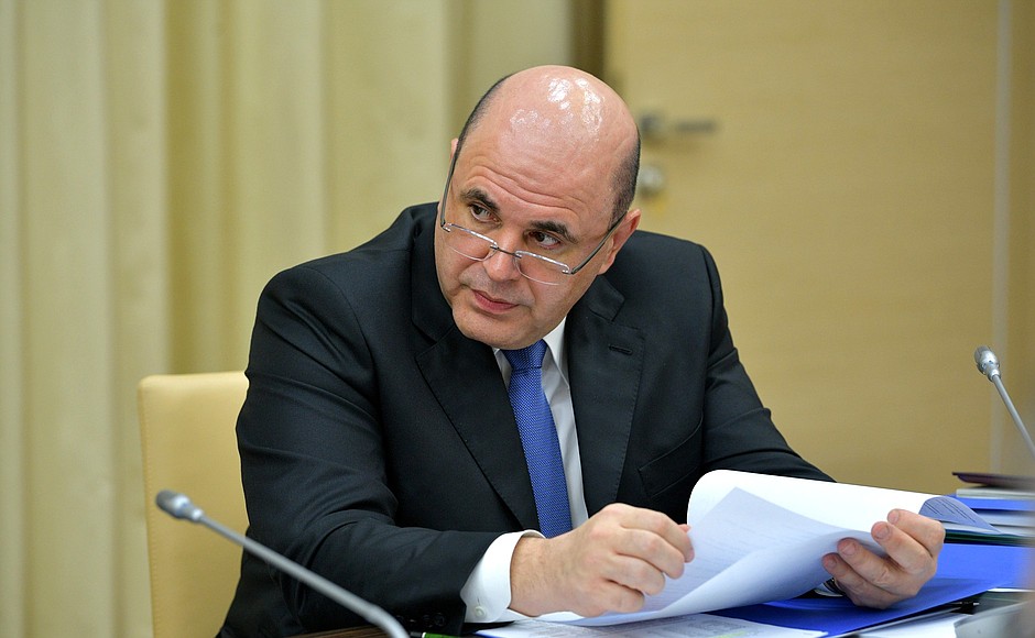 Prime Minister Mikhail Mishustin at a meeting on economic support measures.