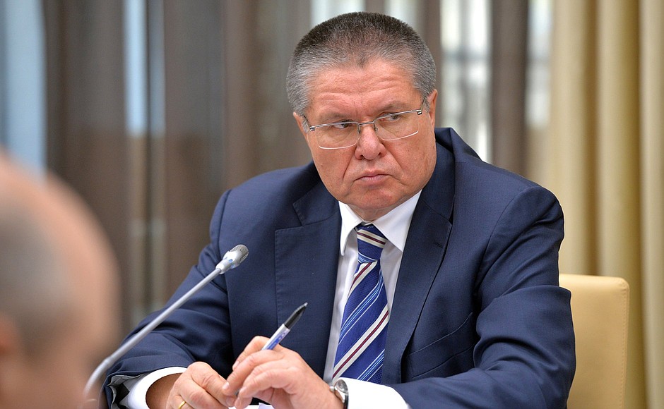 Economic Development Minister Alexei Ulyukayev at a meeting with Government members.