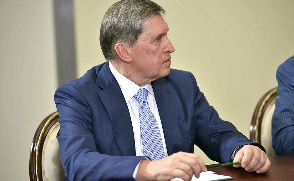 Aide to the President of Russia Yury Ushakov at a meeting with Vatican Secretary of State Cardinal Pietro Parolin.