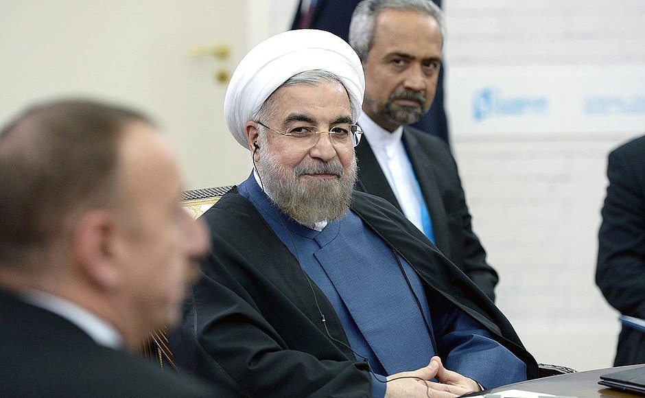 At a restricted format meeting of heads of state taking part in the Fourth Caspian Summit. President of Iran Hassan Rouhani.