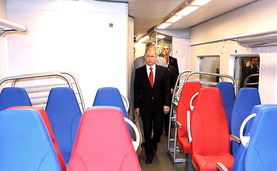 Vladimir Putin inspected the new aeroexpress train.