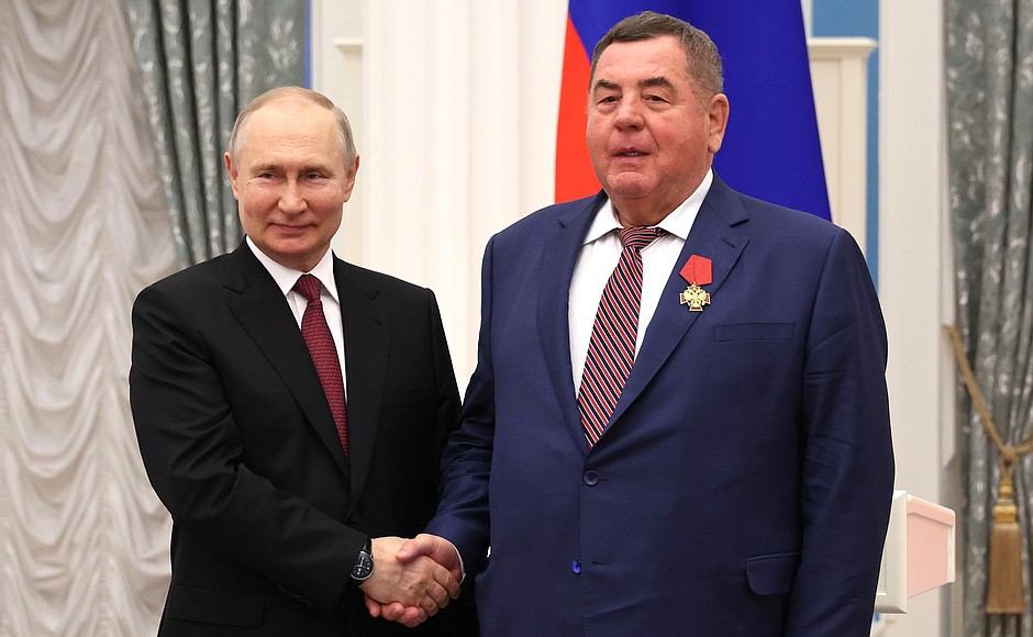 Ceremony for presenting state decorations. The Order For Services to the Fatherland, IV degree, is awarded to Vasily Shestakov, President of the International SAMBO Federation.