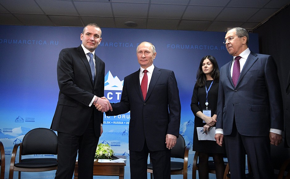 With President of Iceland Gudni Johannesson and Foreign Minister Sergei Lavrov.