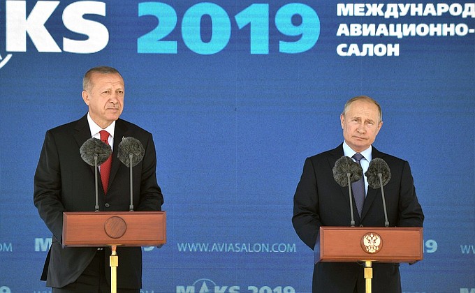 With President of Turkey Recep Tayyip Erdogan at the opening ceremony of the International Aviation and Space Salon MAKS-2019.