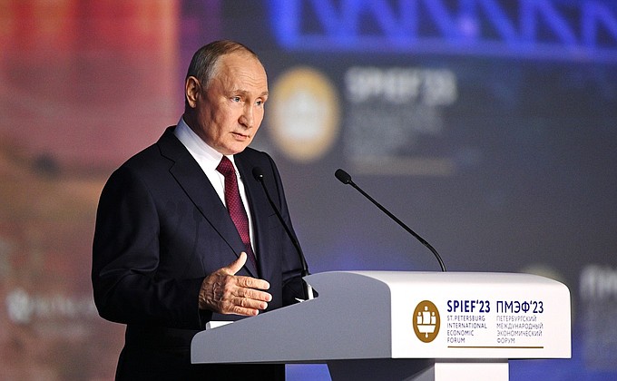 During the plenary session of the 26th St Petersburg International Economic Forum.