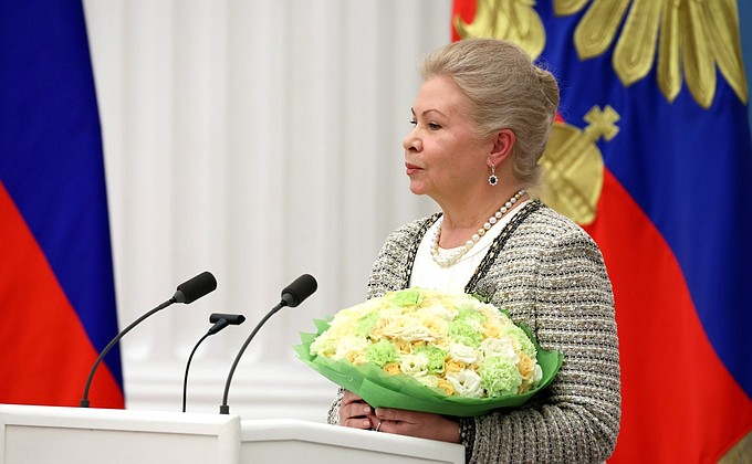 Ceremony for presenting the Presidential Prize for young culture professionals and the Presidential Prize for writing and art for children and young people. The prize was awarded to Acting Rector of the Moscow State Academy of Choreography Marina Leonova for her contribution to the preservation and development of the traditions of the Russian school of choreography.