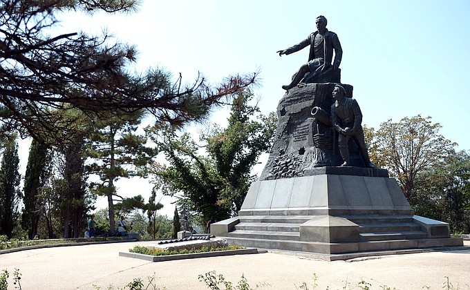 Malakhov Kurgan Memorial Complex. Monument at the site where Vice Admiral Vladimir Kornilov (1806–1854), who commanded the defence of Sevastopol during the 1854–1855 Crimean War, was fatally wounded.