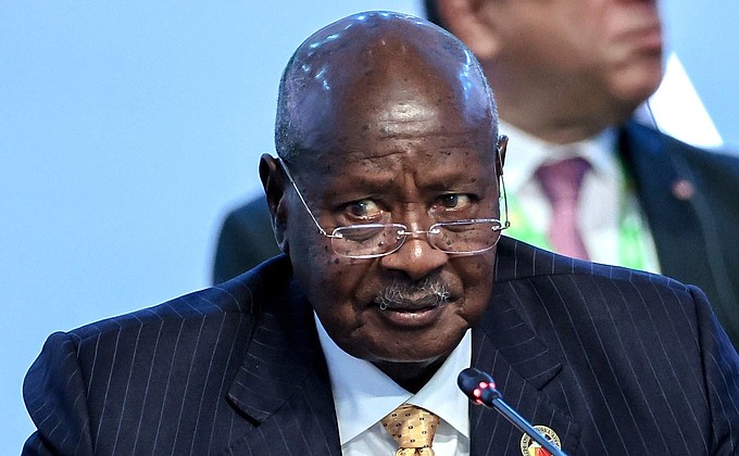 President of Uganda Yoweri Kaguta Museveni at the plenary session of the Russia–Africa Summit.