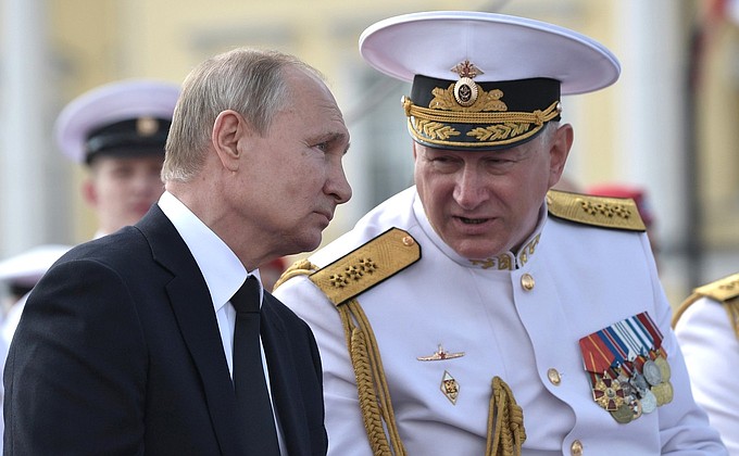 With Navy Commander-in-Chief Nikolai Yevmenov during the Main Naval Parade.