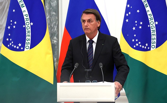 Президент Бразилии Жаир Болсонаро в ходе заявлений для прессы по итогам российско-бразильских переговоров.