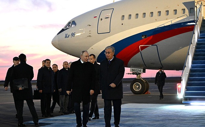 Vladimir Putin arrived in the Republic of Kazakhstan on an official visit. With President of Kazakhstan Kassym-Jomart Tokayev.