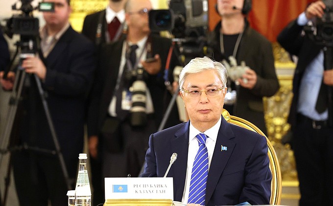 President of Kazakhstan Kassym-Jomart Tokayev at the meeting of the Supreme Eurasian Economic Council in expanded format.