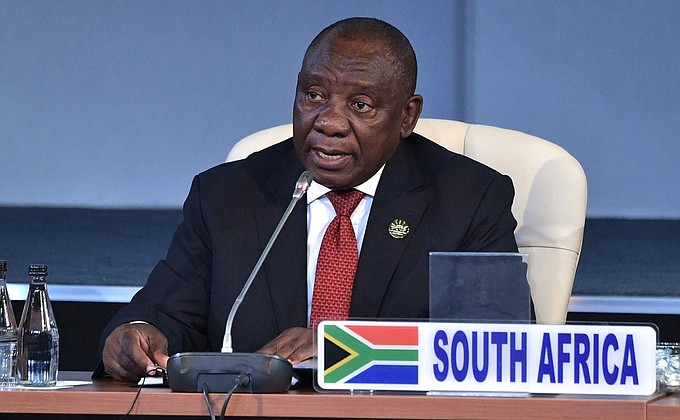 Meeting of BRICS leaders with delegation heads from invited African states and chairs of international associations. President of South Africa Cyril Ramaphosa.