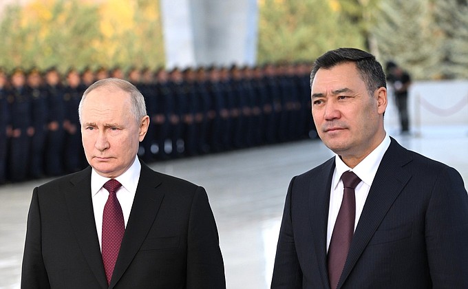 With President of Kyrgyzstan Sadyr Japarov at an official event marking the 20th anniversary of establishing a Russian air base in the Kyrgyz Republic.