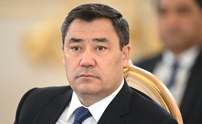 Президент Киргизии Садыр Жапаров на заседании Высшего Евразийского экономического совета в расширенном составе.