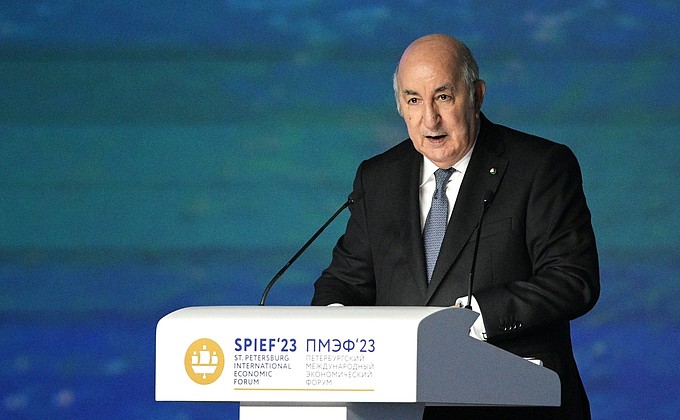 President of the People's Democratic Republic of Algeria Abdelmadjid Tebboune during the plenary session of the 26th St Petersburg International Economic Forum.