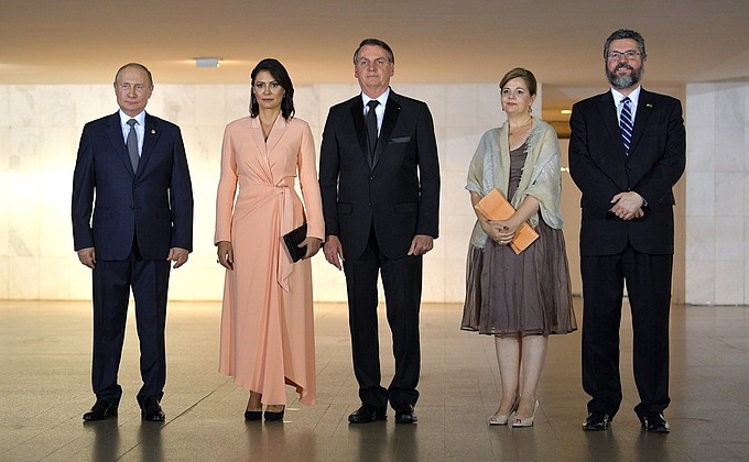 President of Russia Vladimir Putin, President of Brazil Jair Bolsonaro and his spouse, Minister of Foreign Affairs of Brazil Ernesto Araujo and his spouse, before a concert on the occasion of the BRICS summit.