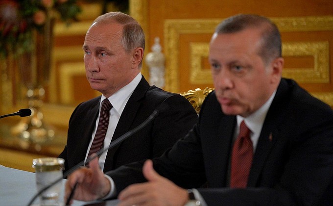 Заявления для прессы по завершении российско-турецких переговоров. С Президентом Турецкой Республики Реджепом Тайипом Эрдоганом.