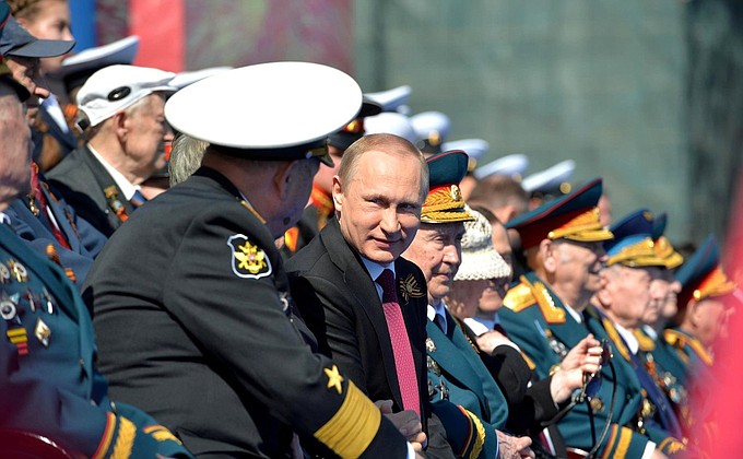 At the military parade on Red Square.