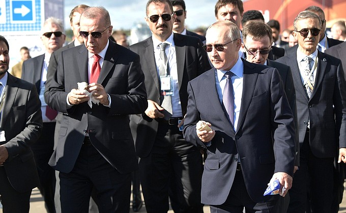 With President of Turkey Recep Tayyip Erdogan at the International Aviation and Space Salon MAKS-2019.