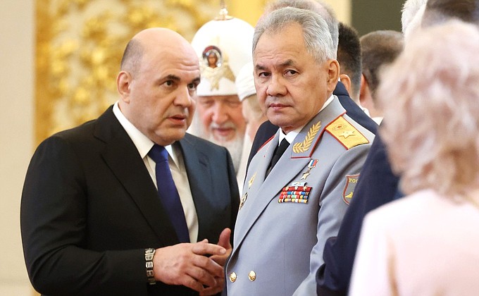 Prime Minister Mikhail Mishustin and Defence Minister Sergei Shoigu before the inauguration of Vladimir Putin as President of Russia.