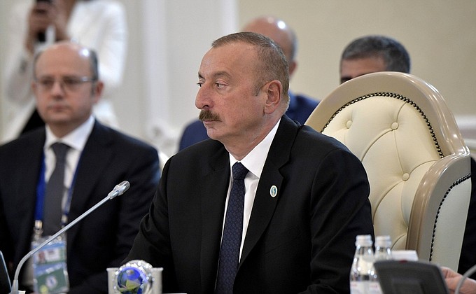 President of Azerbaijan Ilham Aliyev at the meeting of the heads of state participating in the Fifth Caspian Summit.