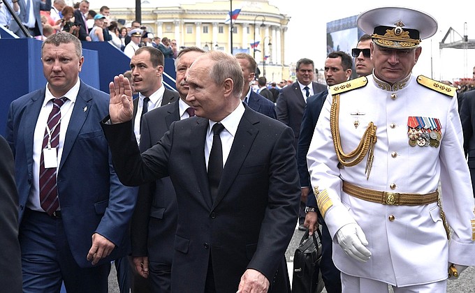 With Navy Commander-in-Chief Nikolai Yevmenov, right, after the Main Naval Parade.