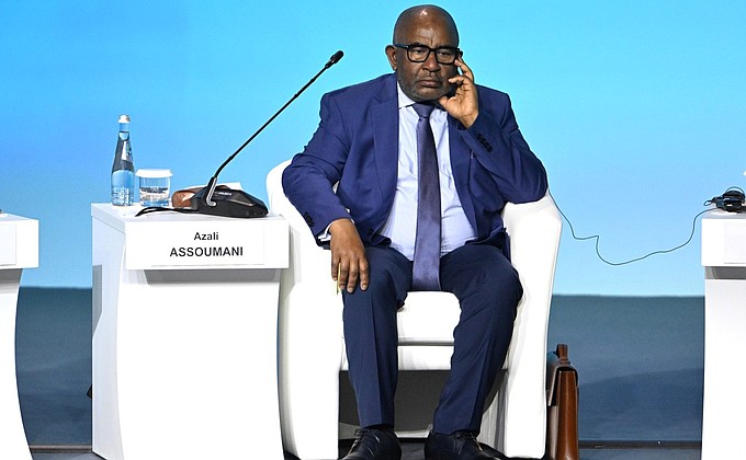 Chairperson of the African Union, President of the Union of the Comoros Azali Assoumani at the plenary session of the Russia-Africa Economic and Humanitarian Forum.