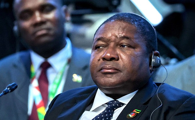 President of Mozambique Filipe Jacinto Nyusi at the plenary session of the Russia–Africa Summit.