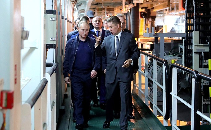 Aboard the Pioneering Spirit construction vessel. With Gazprom CEO Alexei Miller.