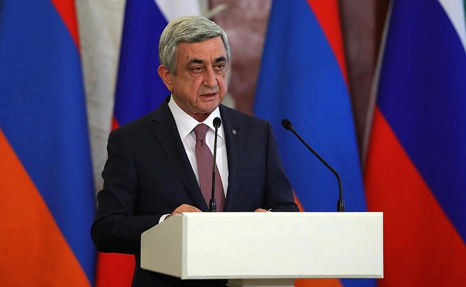Заявления для прессы по окончании российско-армянских переговоров. Президент Армении Серж Саргсян.
