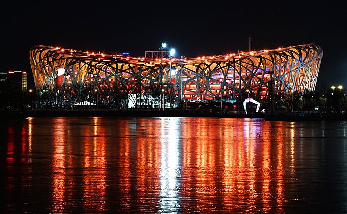 Церемония открытия XXIV Олимпийских зимних игр. Национальный стадион в Пекине («Птичье гнездо»).