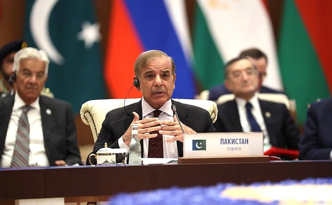 Prime Minister of the Islamic Republic of Pakistan Shehbaz Sharif at a meeting of the SCO Heads of State Council in expanded format.