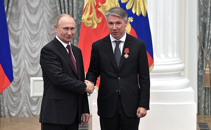 The Order for Services to the Fatherland, IV degree, is presented to General Director of 2018 FIFA World Cup Russia Local Organising Committee Alexei Sorokin.